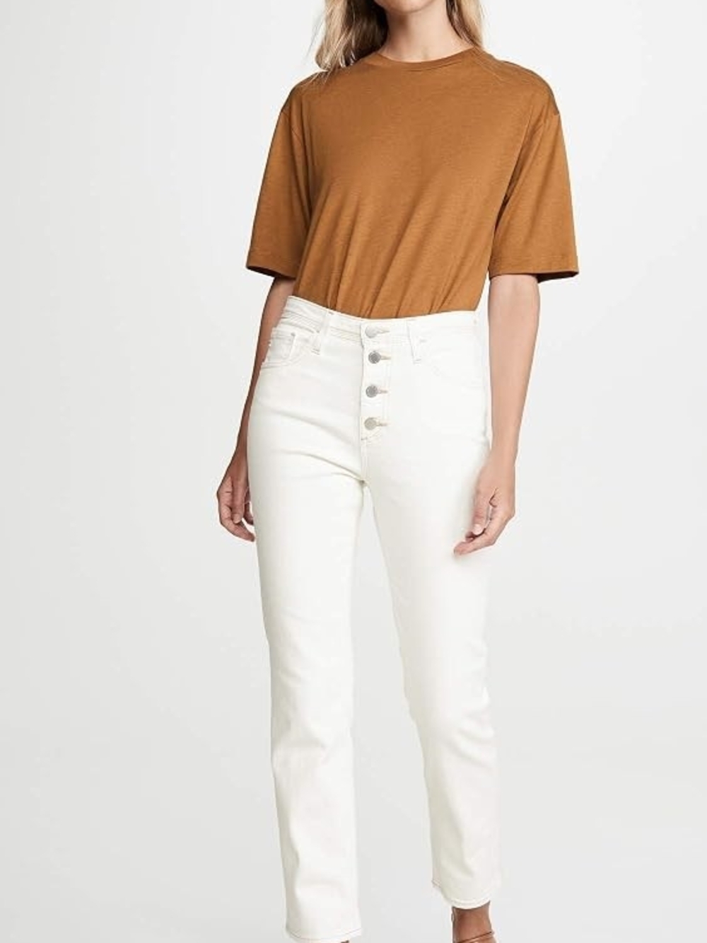 AG Isabelle Button Up High-Rise  Straight Crop Jeans Modern White